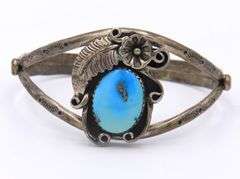 Vintage 25 Sterling Silver Signed Turquoise Cuff Bangle