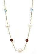 Elegant Pearl and Multi Gem Station Necklace in 14K