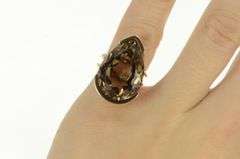 14K Yellow Gold Pear Smoky Quartz Retro Vintage Large Cocktail Ring