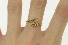 14K Yellow Gold Diamond Snow Flake Flower Cluster Cocktail Ring
