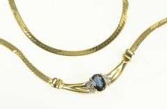14K Yellow Gold Oval Sapphire Diamond Accent Curve Bar Necklace