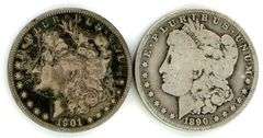 2 Different 'O'-Mint Morgan Silver Dollars: 1890-O & 1901-O
