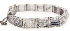 Vintage 0.28ctw Diamond and Synthetic Sapphire Scroll Milgrain Bracelet in 14K and Platinum