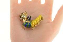 18K Yellow Gold Enamel Stylized Caterpillar Hobo Diamond Pin/Brooch
