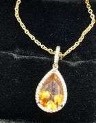 LUXURIOUS YELLOW SILVER CITRINE TEAR DROP NECKLACE WITH DIAMONDS