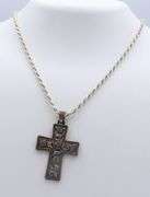 Vintage Sterling Silver Signed Cross Pendant on Rope Chain