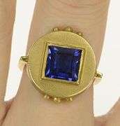 14K Yellow Gold Princess Iolite Geometric Steampunk Statement Ring