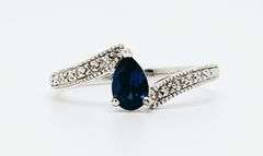 14kt Solid White Gold, Blue Sapphire, & Diamond Ring