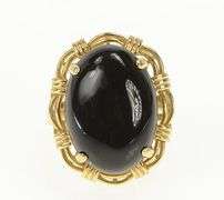 14K Yellow Gold Oval Black Onyx Cabochon Statement Vintage Ring