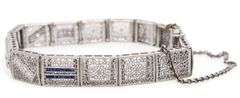 Vintage 0.28ctw Diamond and Synthetic Sapphire Scroll Milgrain Bracelet in 14K and Platinum