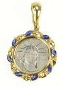 14K Yellow Gold 1/10 Oz American Platinum Eagle Sapphire Pendant