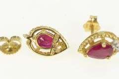14K Yellow Gold Pear Natural Ruby Diamond Cluster Stud Earrings