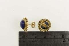 14K Yellow Gold 1960's Ornate Lapis Lazuli Scalloped Stud Earrings