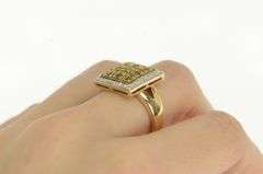 14K Yellow Gold Emerald Diamond Squared Halo Statement Ring
