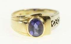 14K White Gold Modernist Oval Two Tone Geometric Sim. Iolite Ring
