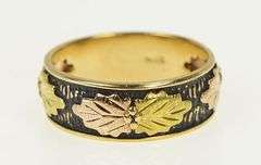 10K Yellow Gold Black Hills Leaf Ornate Pattern Wedding Band Ring