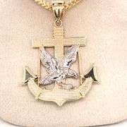14K YELLOW AND WHITE GOLD ANCHOR & EAGLE CHARM WITH CHAIN