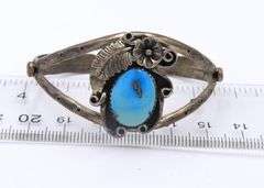 Vintage 25 Sterling Silver Signed Turquoise Cuff Bangle