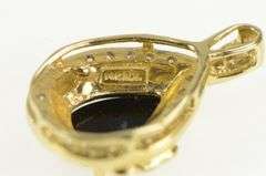14K Yellow Gold Pear Black Onyx Diamond Halo Vintage Charm/Pendant