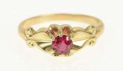 14K Yellow Gold Round Sim. Ruby Ornate Vintage Statement Ring