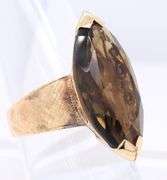 Attractive Yellow Gold 7ct Retro MArquoise Smokey Quarzt Ring