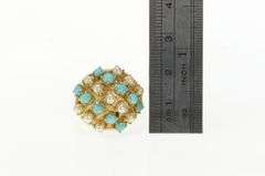 14K Yellow Gold 1960's Pearl Turquoise Domed Vintage Cocktail Ring