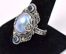 Pearl And Blue Topaz Ring In Sterling Silver