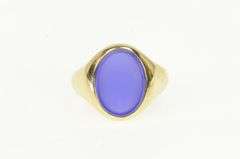 14K Yellow Gold 1960's Oval Sim. Blue Agate Retro Men's Ring