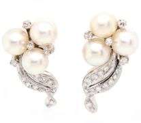 Vintage 0.50ctw Diamond and 7.0MM Cultured Pearl Earrings in 18K