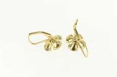 14K Yellow Gold Pearl Flower Blossom Dangle Lever Back Earrings