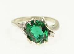14K White Gold 1950's Syn. Emerald CZ Accent Vintage Bypass Ring