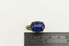 10K Yellow Gold Oval Syn. Sapphire Solitaire Vintage Statement Pendant
