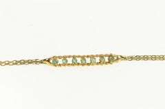 14K Yellow Gold Retro Emerald Inset Bar Square Chain Vintage Bracelet