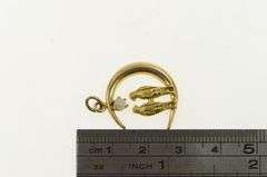 14K Yellow Gold Crescent Moon Love Bird Opal Ornate Pendant