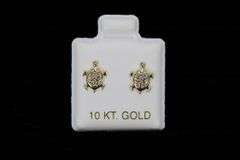 10k Yellow Gold Small White CZ Turtle Stud Earrings