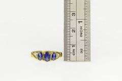 10K Yellow Gold Oval Three Stone Syn. Sapphire Diamond Ring