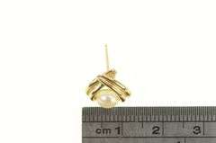 14K Yellow Gold 5.3mm Pearl Vintage Chevron Single Stud Earring