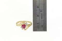 10K Yellow Gold Heart Syn. Ruby Diamond Accent Bypass Ring