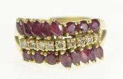 14K Yellow Gold Natural Ruby Diamond Squared Statement Band Ring