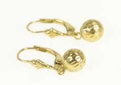 14K Yellow Gold Diamond Cut Ball Sphere Dangle Lever Back Earrings