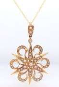 Antique Yellow Gold Pearl Star Pendant on Chain