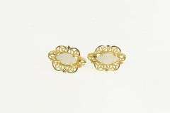 14K Yellow Gold Marquise Opal Ornate Filigree Stud Earrings