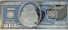 Prooflike 4 Troy Oz pure .999 Fine Silver $100 bar. Box/COA