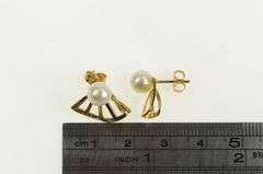 14K Yellow Gold Retro Pearl Wavy Accent Fashion Stud Earrings