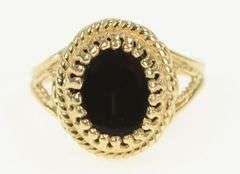 14K Yellow Gold Oval Black Onyx Ornate Filigree Mourning Ring