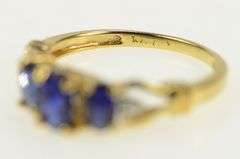 10K Yellow Gold Oval Three Stone Syn. Sapphire Diamond Ring