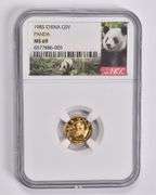 MS69 1985 China 5 Yuan 1/20 Oz. .999 Fine Gold Panda NGC