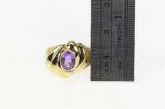 14K Yellow Gold Retro Puffy Amethyst Swirl Twist Design Ring