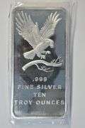 Eagle 10 Troy OZ pure .9999 fine silver bar in plastic