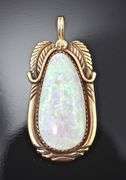 Signed Native American-Style 14K Opal Pendant